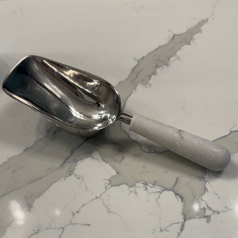 Stainless Steel Ice Scoop with White Marble Handle